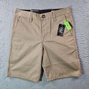 NWT Volcom Boys Frickin Chino Shorts‎ Size 26 Khaki Modern Straight Uniform